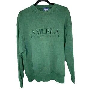 Vintage Perry Ellis America Crewneck Sweatshirt Green USA Made 1990s 90s Big XL